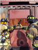 Firefighter breaking door with ax